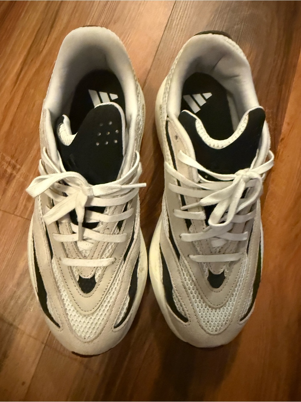 adidas White and Black Athletic Sneakers with Mesh Upper